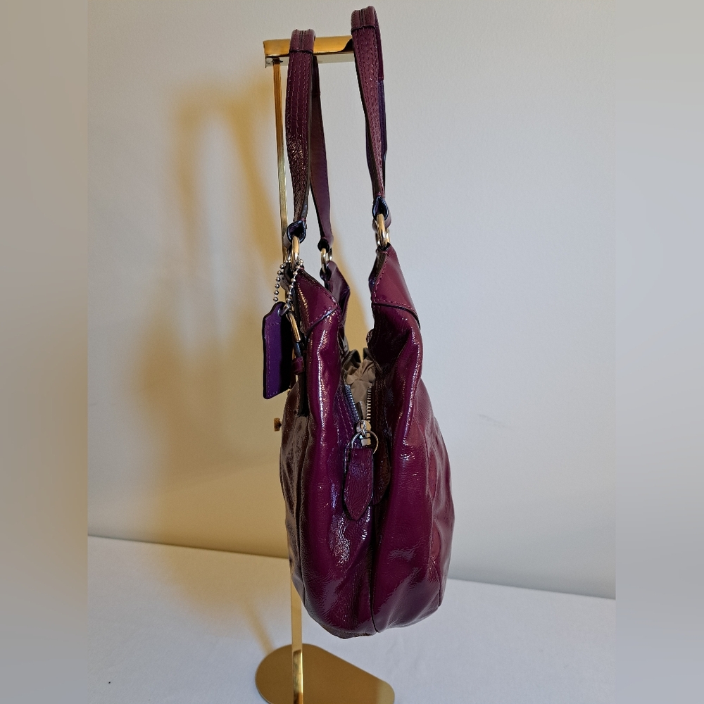 COACH SOHO Patent Leather Hobo In Plum W/Silver Hardware, Y2K - Picture 9 of 16